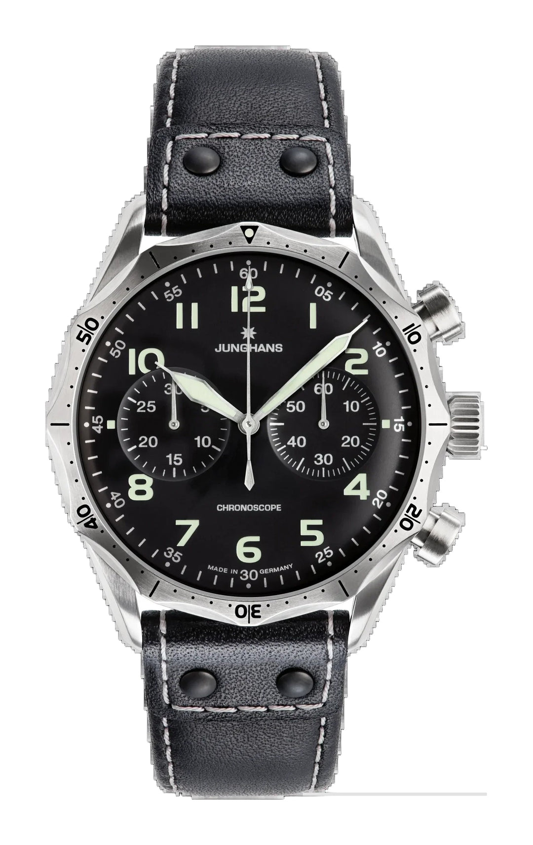 Pilot Chronoscope Black Dial / Black Riveted Leather Strap Black Dial
