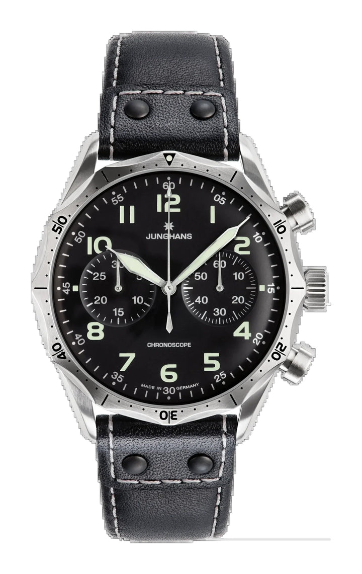 Pilot Chronoscope Black Dial / Black Riveted Leather Strap Black Dial