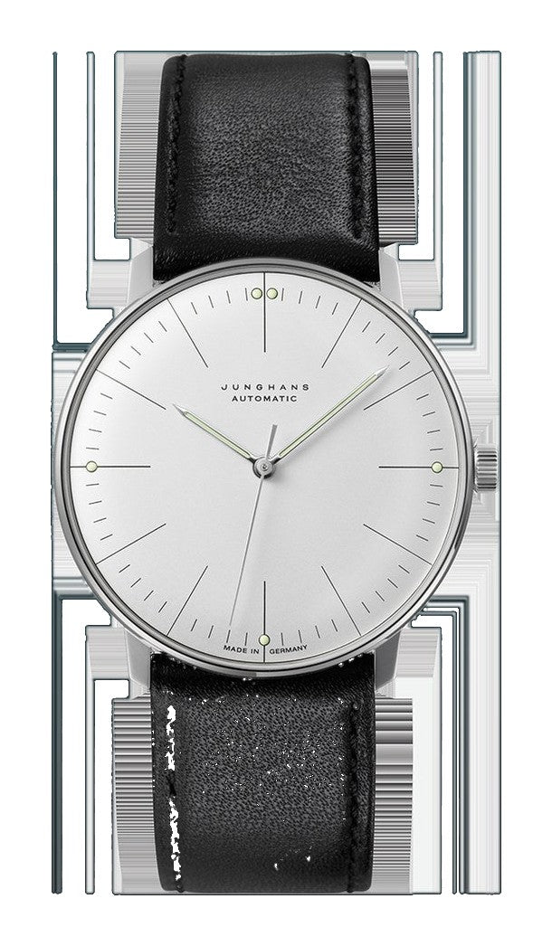 Max Bill Automatic Silver-Plated Dial / Black Leather Strap Silver Dial