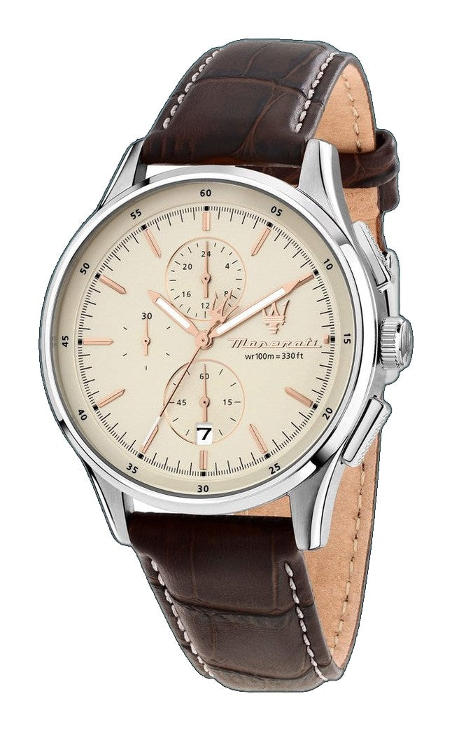 Maserati SORPASSO Chronograph Beige Dial / Brown Leather Strap Beige Dial