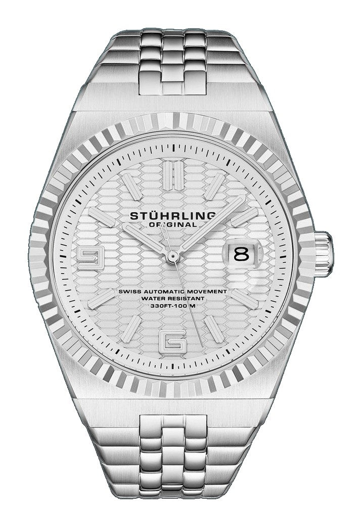 Sentinel 1027 Men's 42mm Silver Guilloché-pattern Dial/Stainless Steel Bracelet