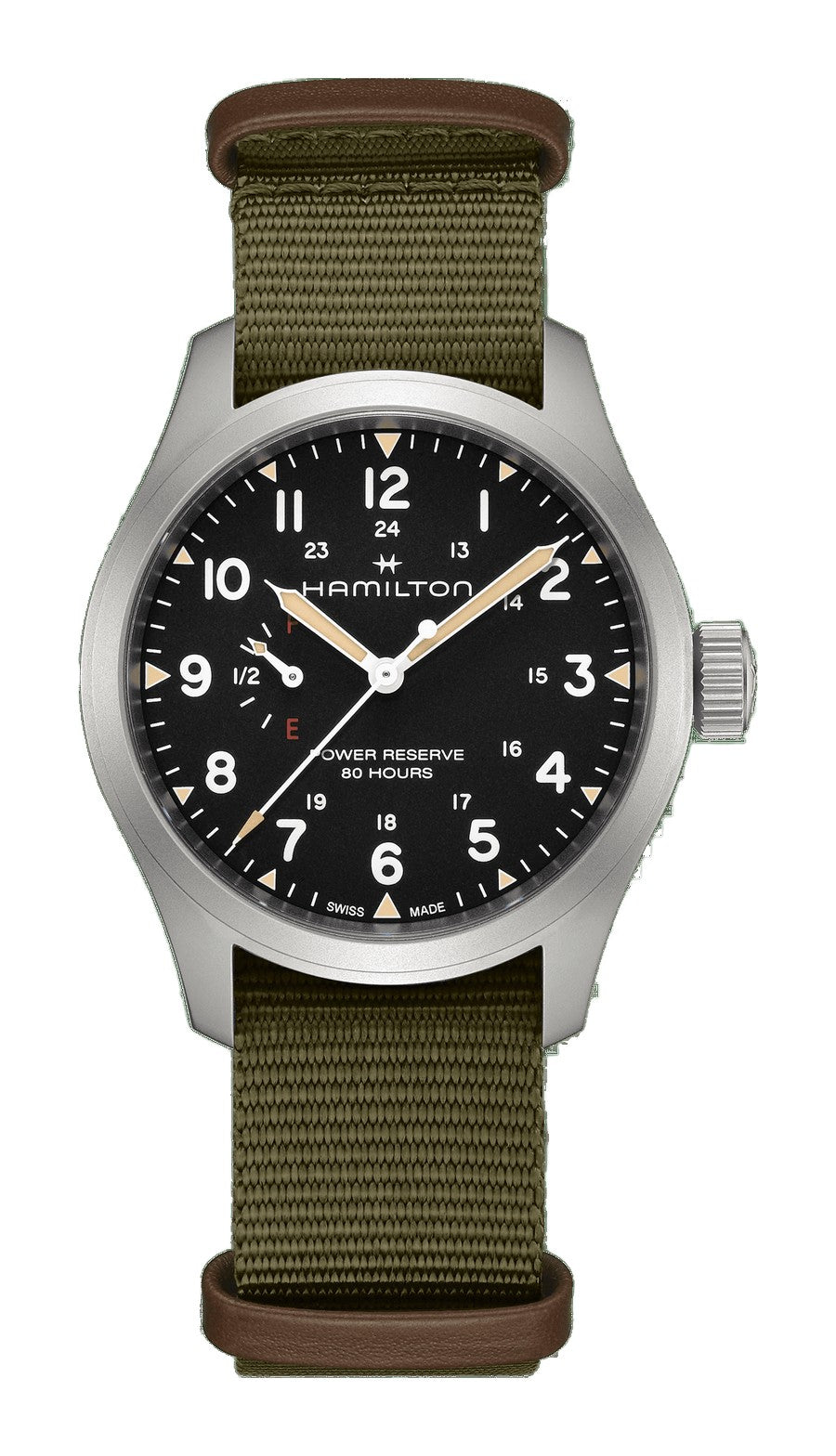Khaki Field Mechanical Power Reserve Black Dial