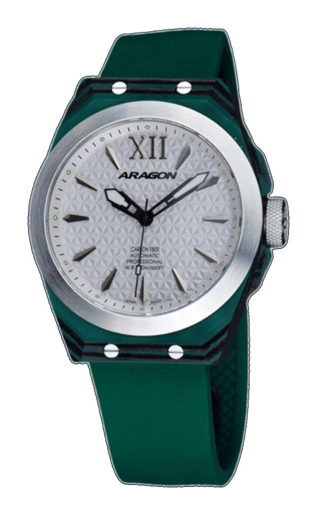 DF Carbon Fiber Automatic Sliver Dial, Green Case | Silver Dial
