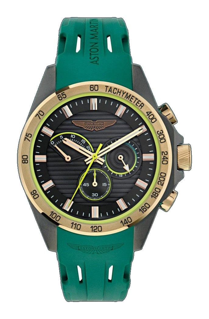 HLC Black IP/Green Silicone Strap Black Dial