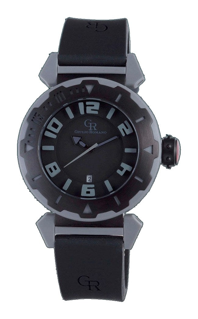 Men's Ferrara Rotating Bezel Black Rubber Date Watch | Black Dial