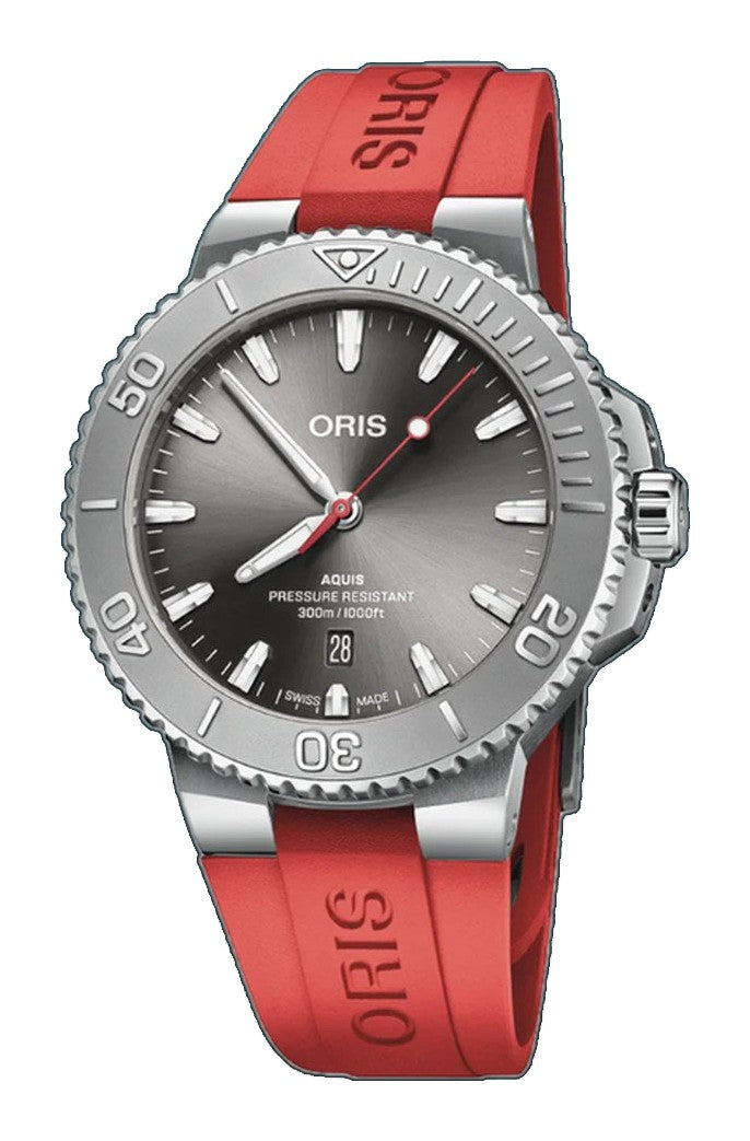 Aquis Date Relief Black/Red Rubber Black Dial