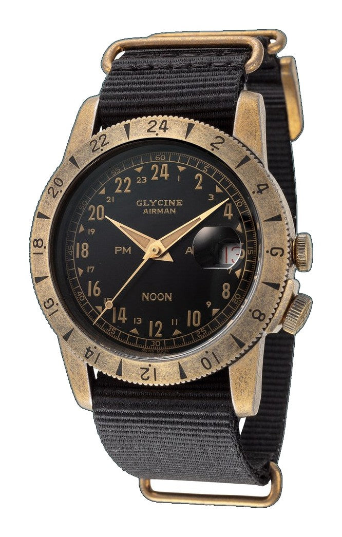 Glycine 40mm / Black / Brass | Black Dial