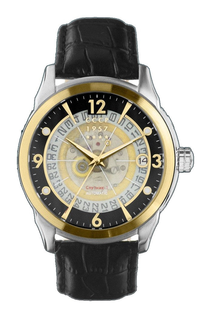 SPUTNIK-1 AUTOMATIC Black / Black Leather Black Dial