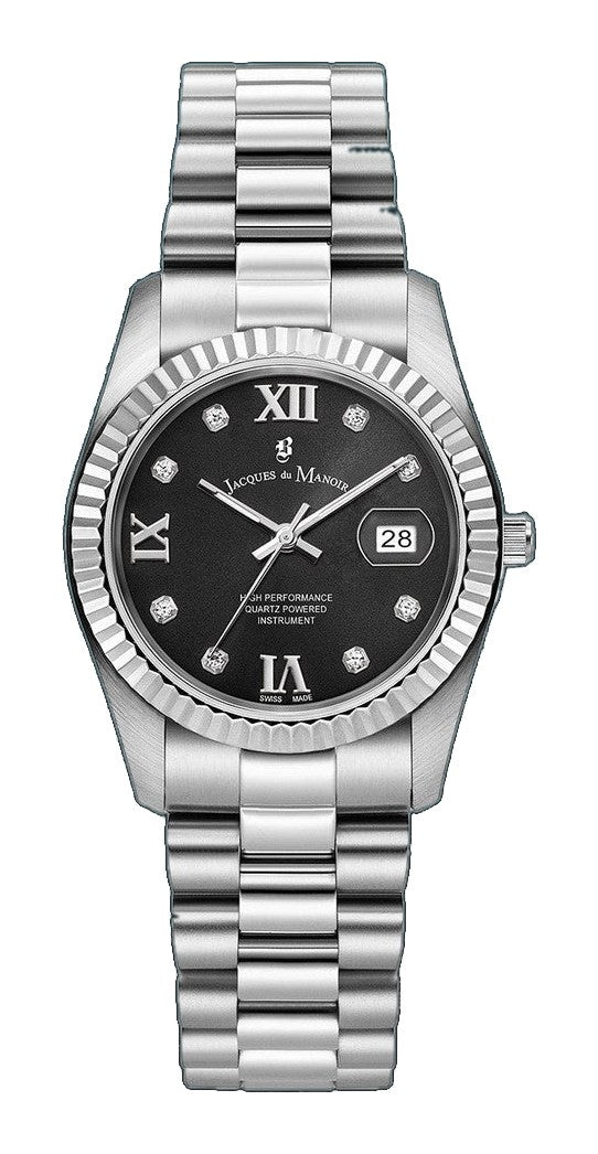 Inspiration Roman Black dial, silver stainless steel bracelet Black Dial