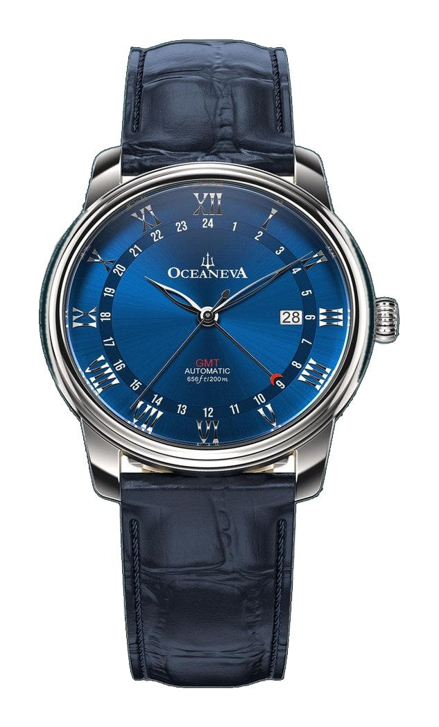 OceanTrek Automatic GMT 200m Silver Bezel |Blue Dial