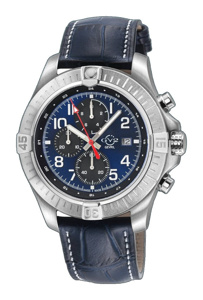 T38 GV2 Swiss Quartz Chronograph, 316L Case, Blue Enamel Dial, Blue Handmade Italian Leather Strap | Blue Enamel Dial