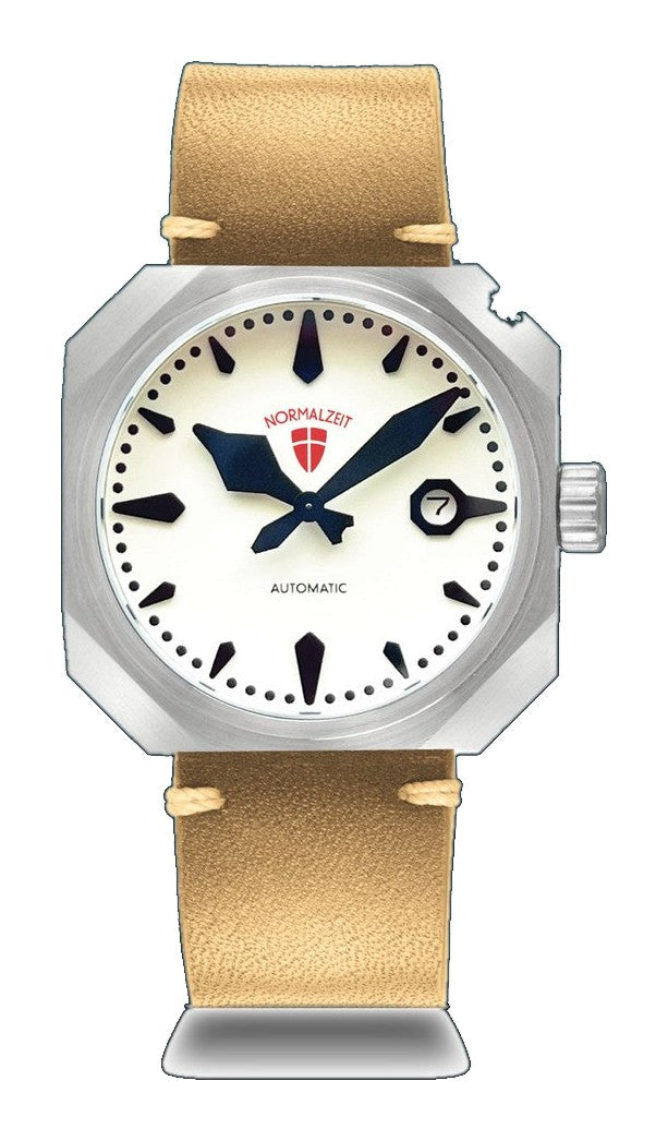 Der Adjutant Stainless Steel / Tan Leather Strap | White Dial