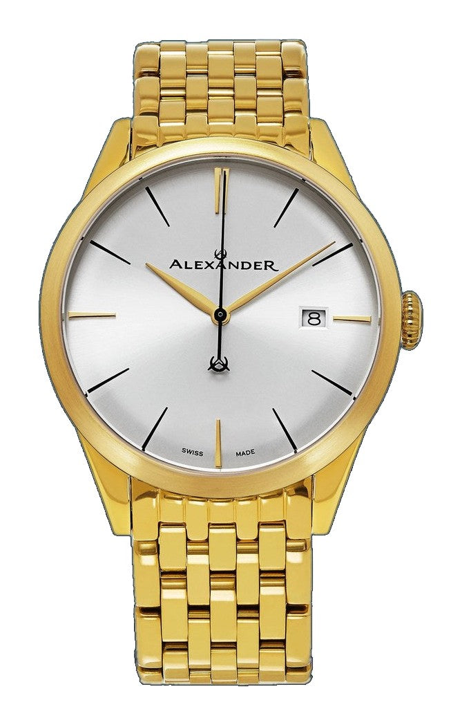 Sophisticate A911B Stainless Steel Rose Yellow Tone Case on Stainless Steel Yellow Gold Tone Bracelet, Silver-sunburst Dial | Silver Dial