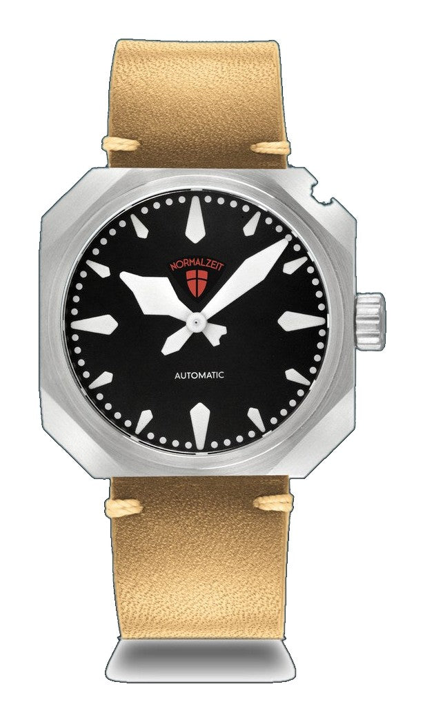 Der General Stainless Steel / Tan Leather Strap | Black Dial