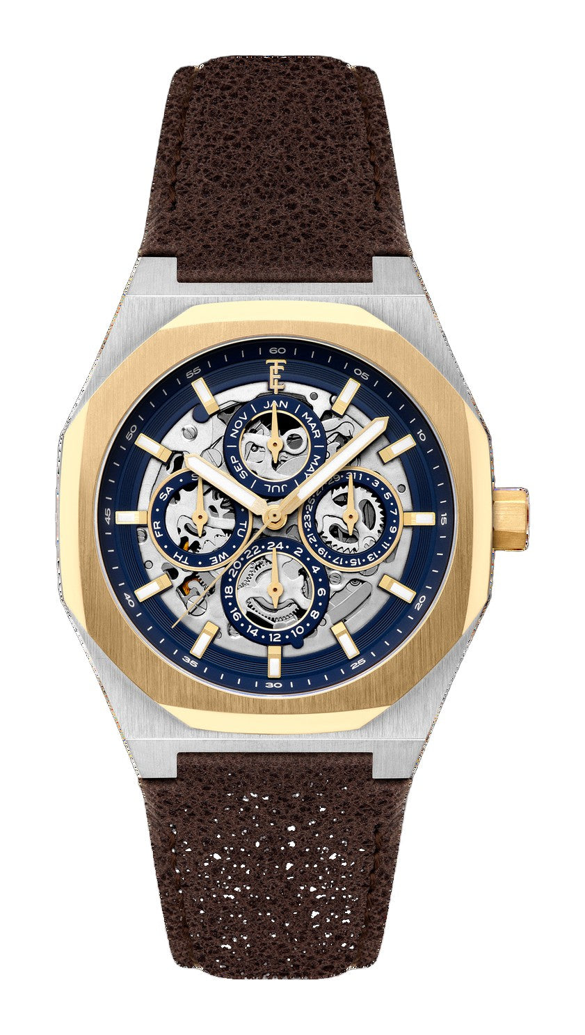 Discovery Drake Triple Calendar Skeleton Automatic Blue / Genuine Leather Blue Dial