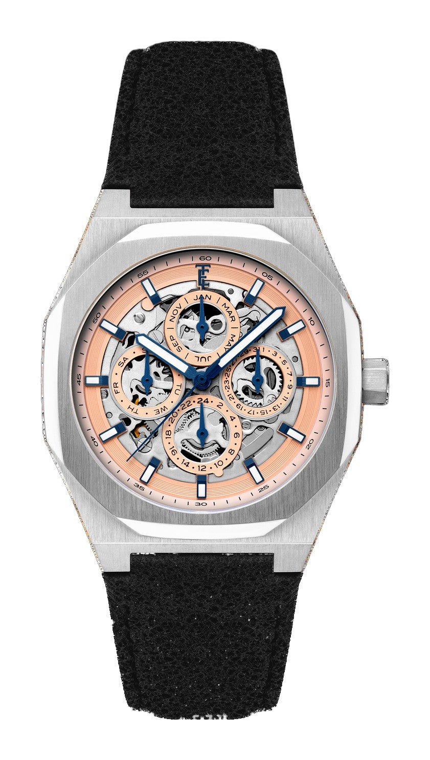 Discovery Drake Triple Calendar Skeleton Automatic Pink / Genuine Leather | Pink Dial