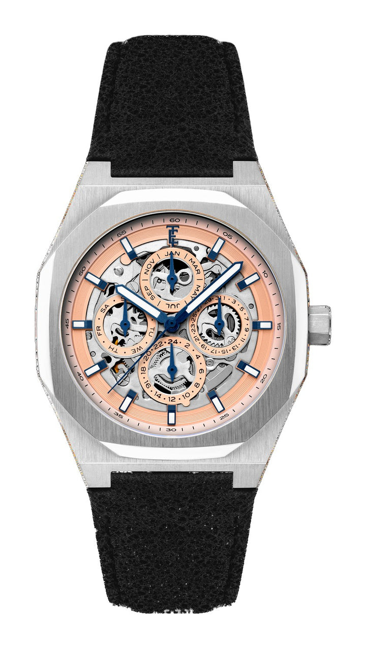 Discovery Drake Triple Calendar Skeleton Automatic Pink / Genuine Leather | Pink Dial