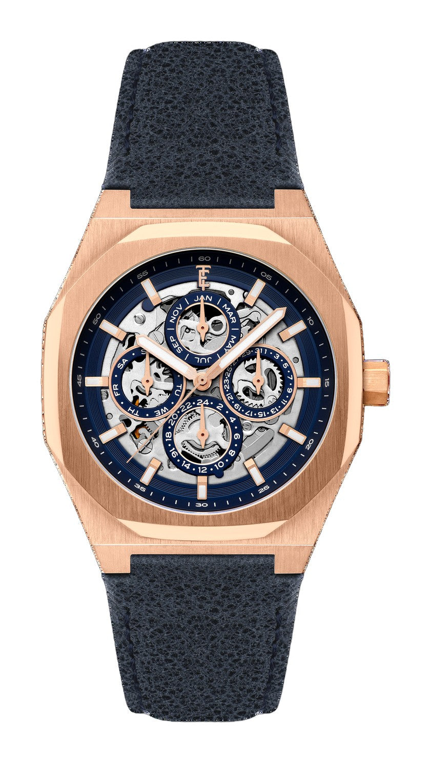 Discovery Drake Triple Calendar Skeleton Automatic Blue / Genuine Leather | Blue Dial
