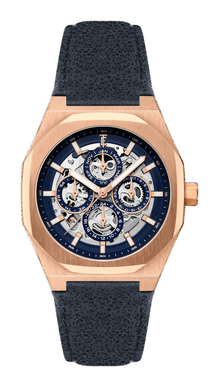 Discovery Drake Triple Calendar Skeleton Automatic Blue / Genuine Leather | Blue Dial