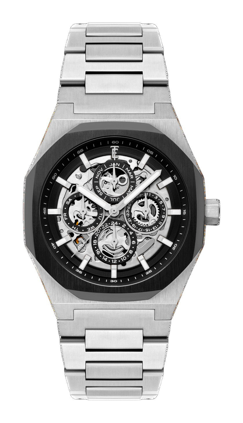 Discovery Drake Triple Calendar Skeleton Automatic Black & Silver / Stainless Steel | Black Dial