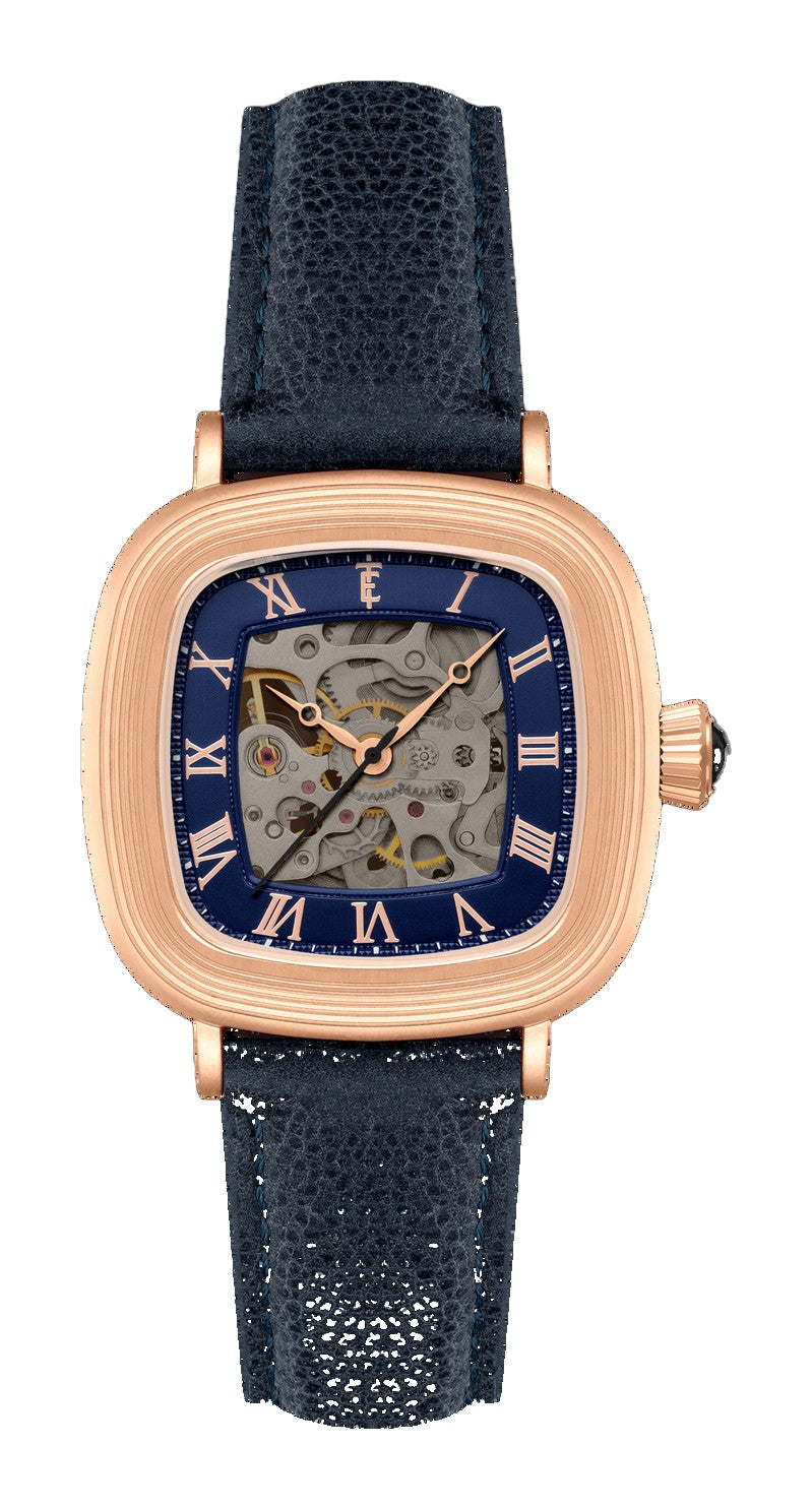 Heritage Chester Skeleton Automatic Rose Gold & Blue / Genuine Leather | Blue Dial