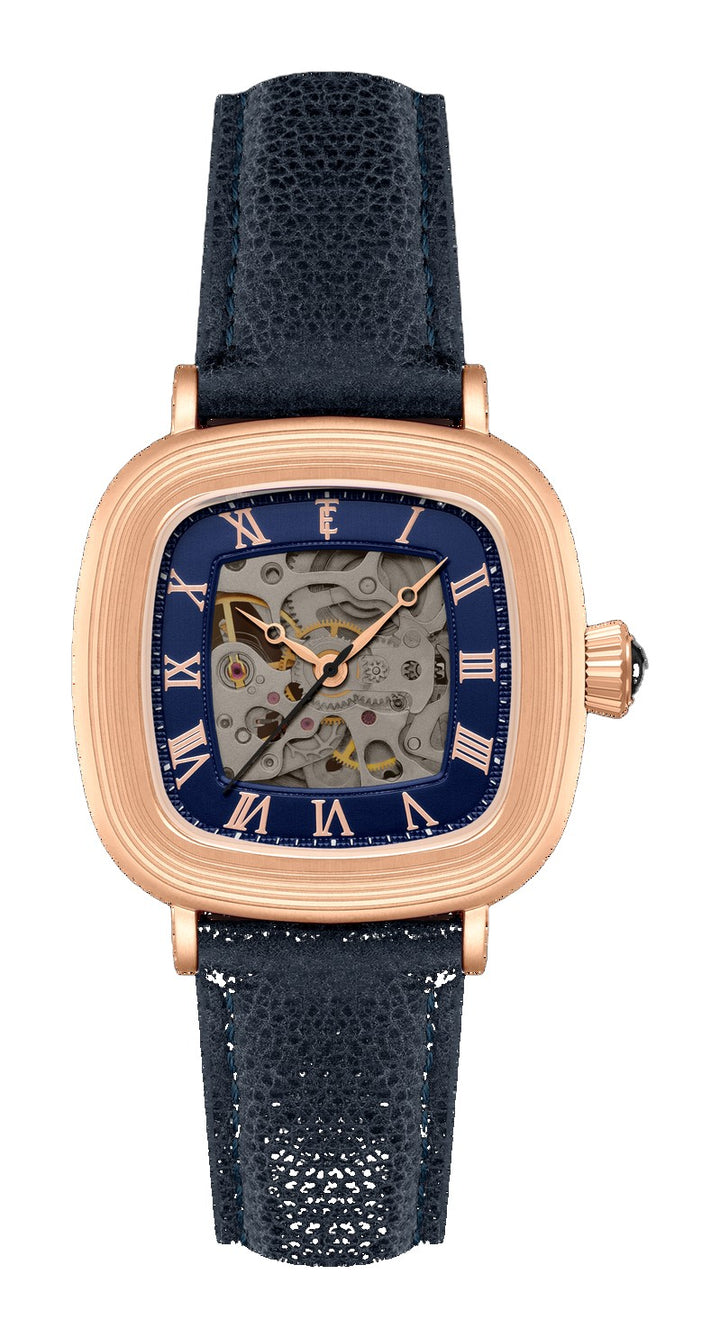 Heritage Chester Skeleton Automatic Rose Gold & Blue / Genuine Leather | Blue Dial
