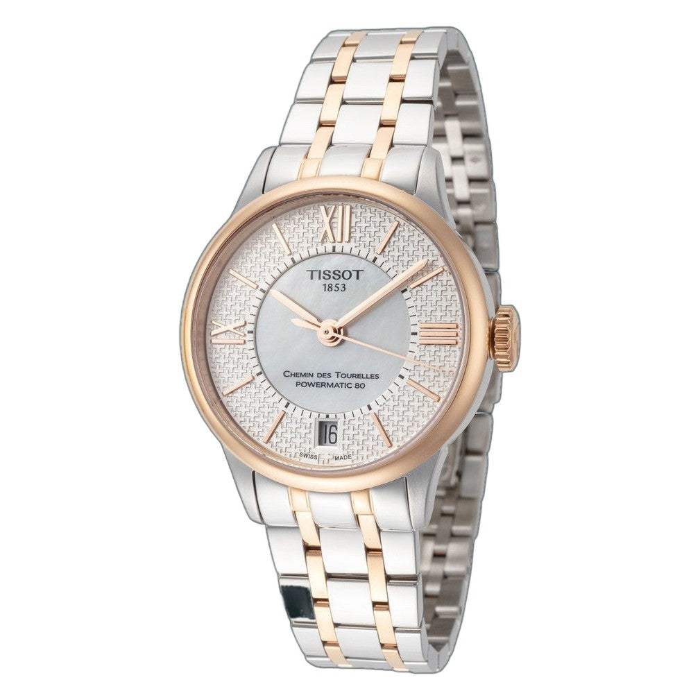 Tissot T-Classic 32mm / White Mother-of-Pearl / Silver and Rose Gold White Mother-of-Pearl Dial