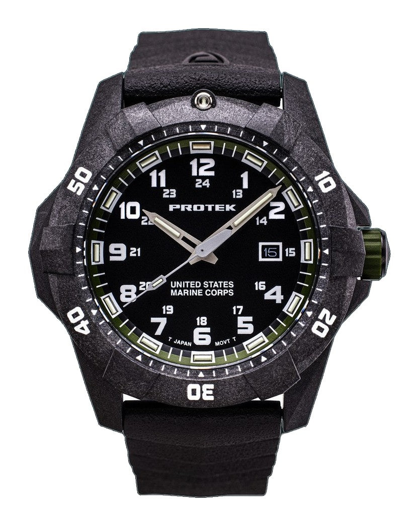 USMC Carbon Dive CARBON CASE/BLACK & GREEN DIAL/BLACK STRAP | Black / Green Dial