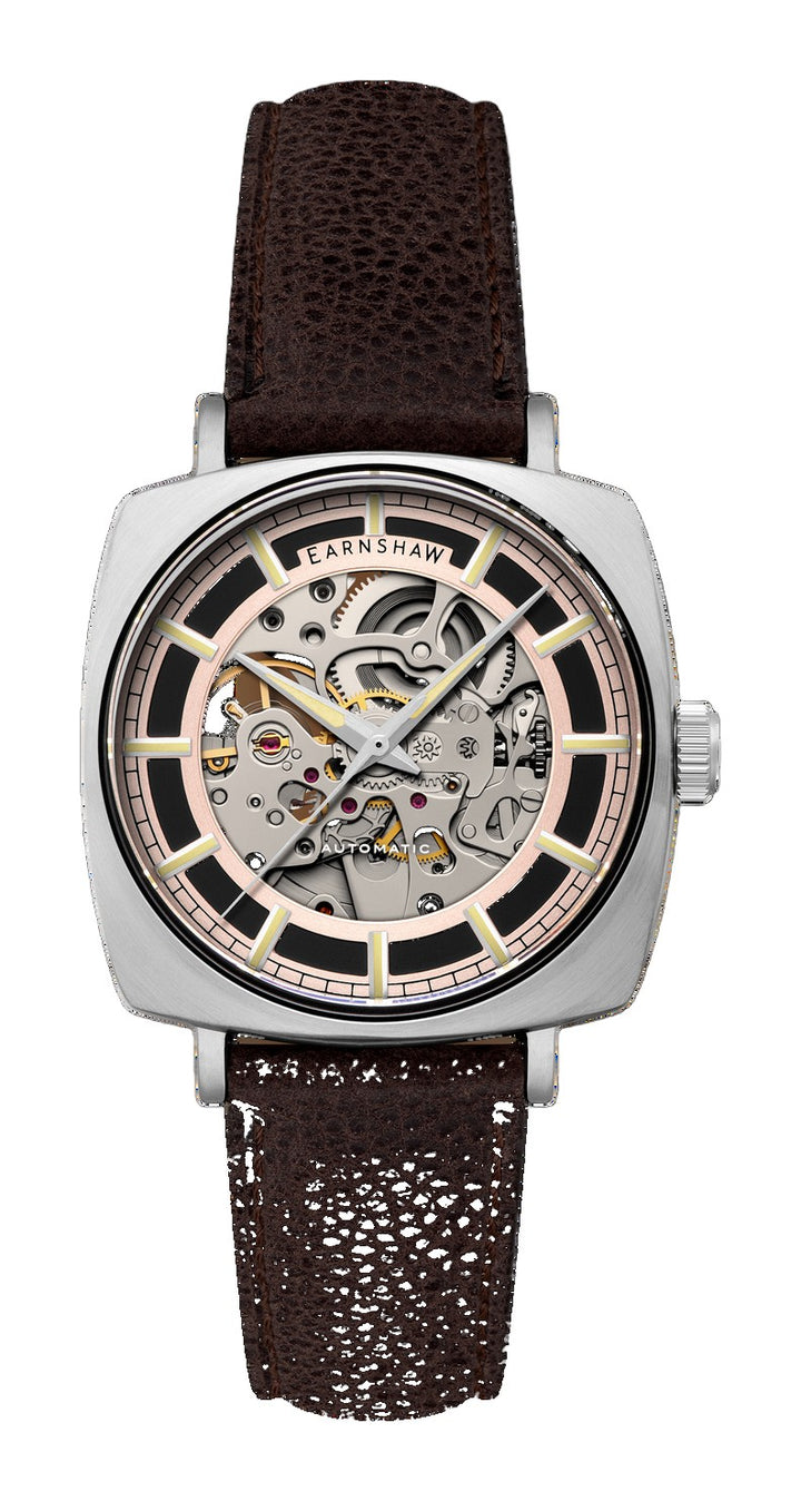 City Of London Moorgate Skeleton Automatic Rose Gold / Genuine Leather Strap Rose Gold Dial