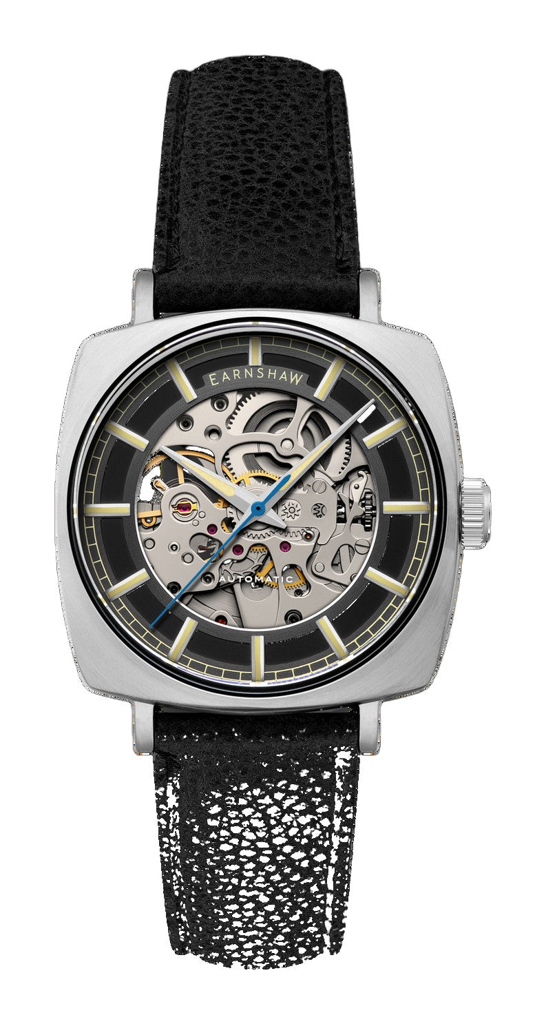 City Of London Moorgate Skeleton Automatic Black / Genuine Leather Strap Black Dial