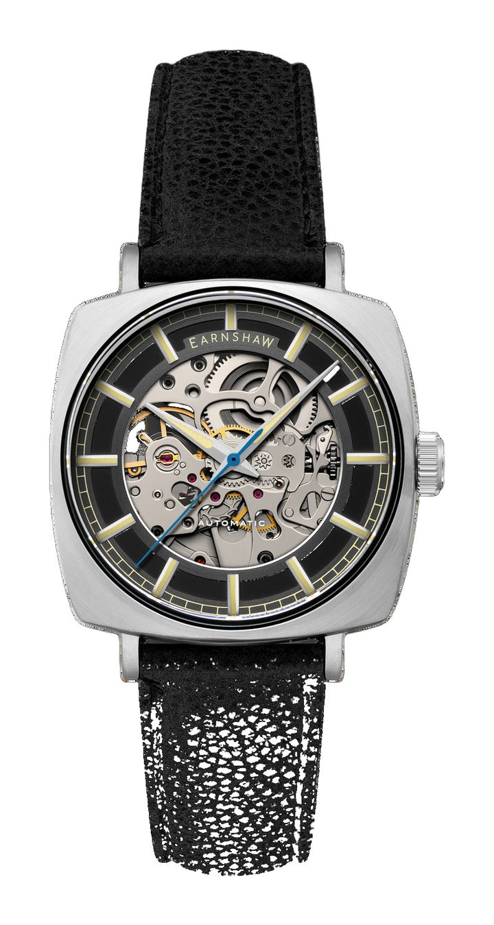 City Of London Moorgate Skeleton Automatic Black / Genuine Leather Strap Black Dial