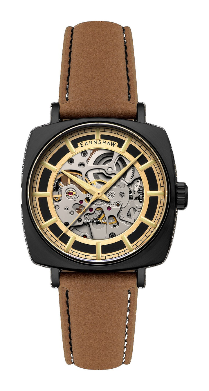 City Of London Moorgate Skeleton Automatic Gold / Genuine Leather Strap | Gold Dial
