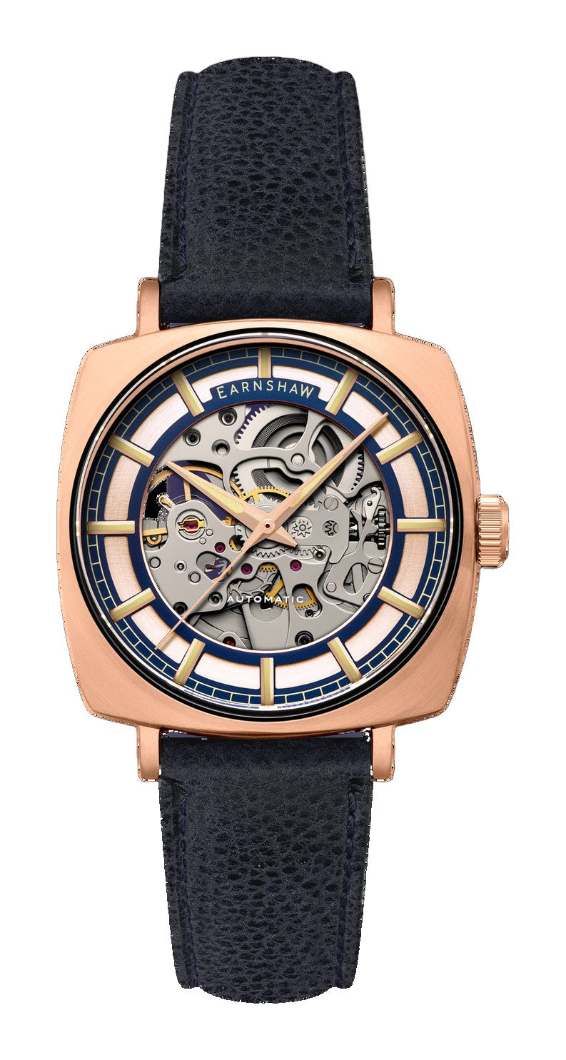 City Of London Moorgate Skeleton Automatic Rose Gold / Genuine Leather Strap | Rose Gold Dial