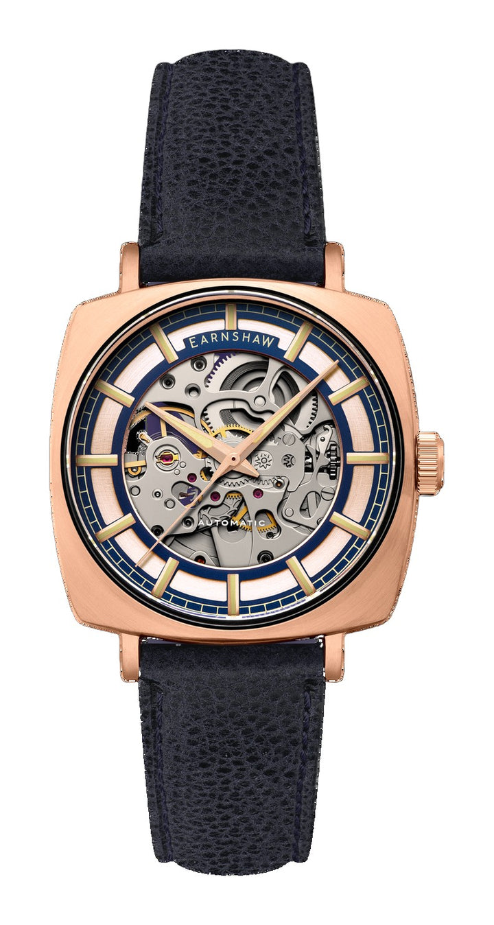 City Of London Moorgate Skeleton Automatic Rose Gold / Genuine Leather Strap | Rose Gold Dial