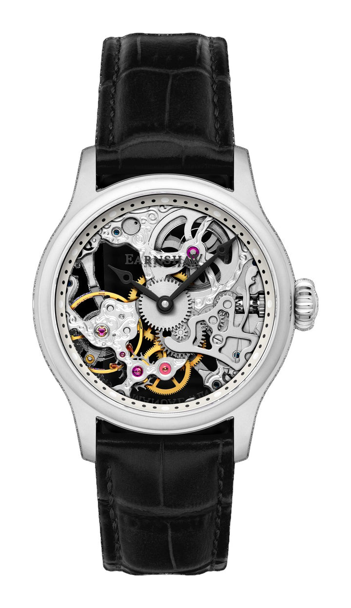 Bauer Mechanical Skeleton Transparent / Genuine Leather Transparent Dial