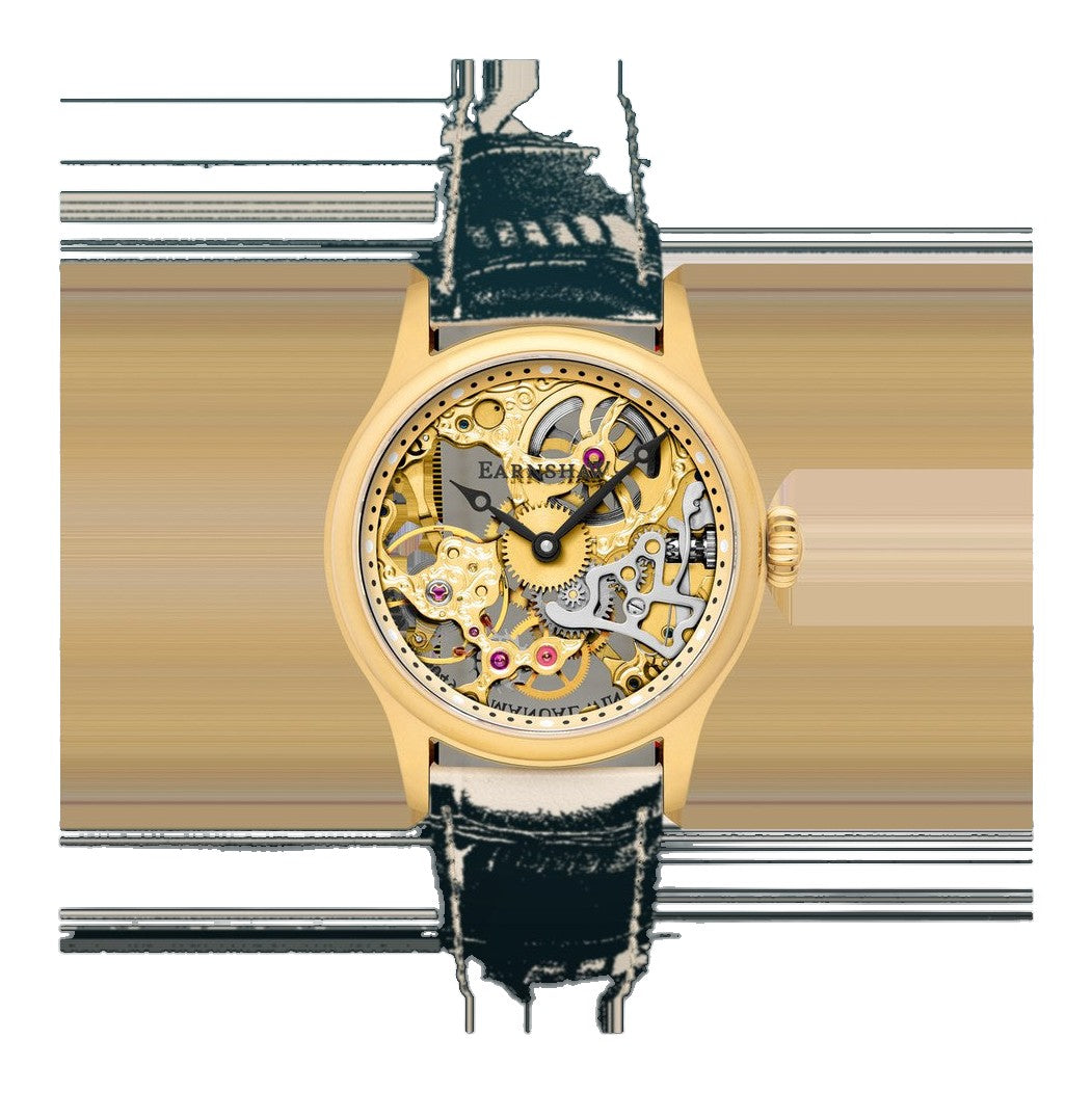 Bauer Mechanical Skeleton Gold / Genuine Leather Gold Dial