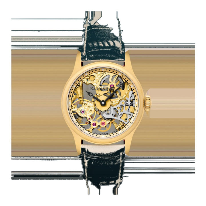 Bauer Mechanical Skeleton Gold / Genuine Leather Gold Dial