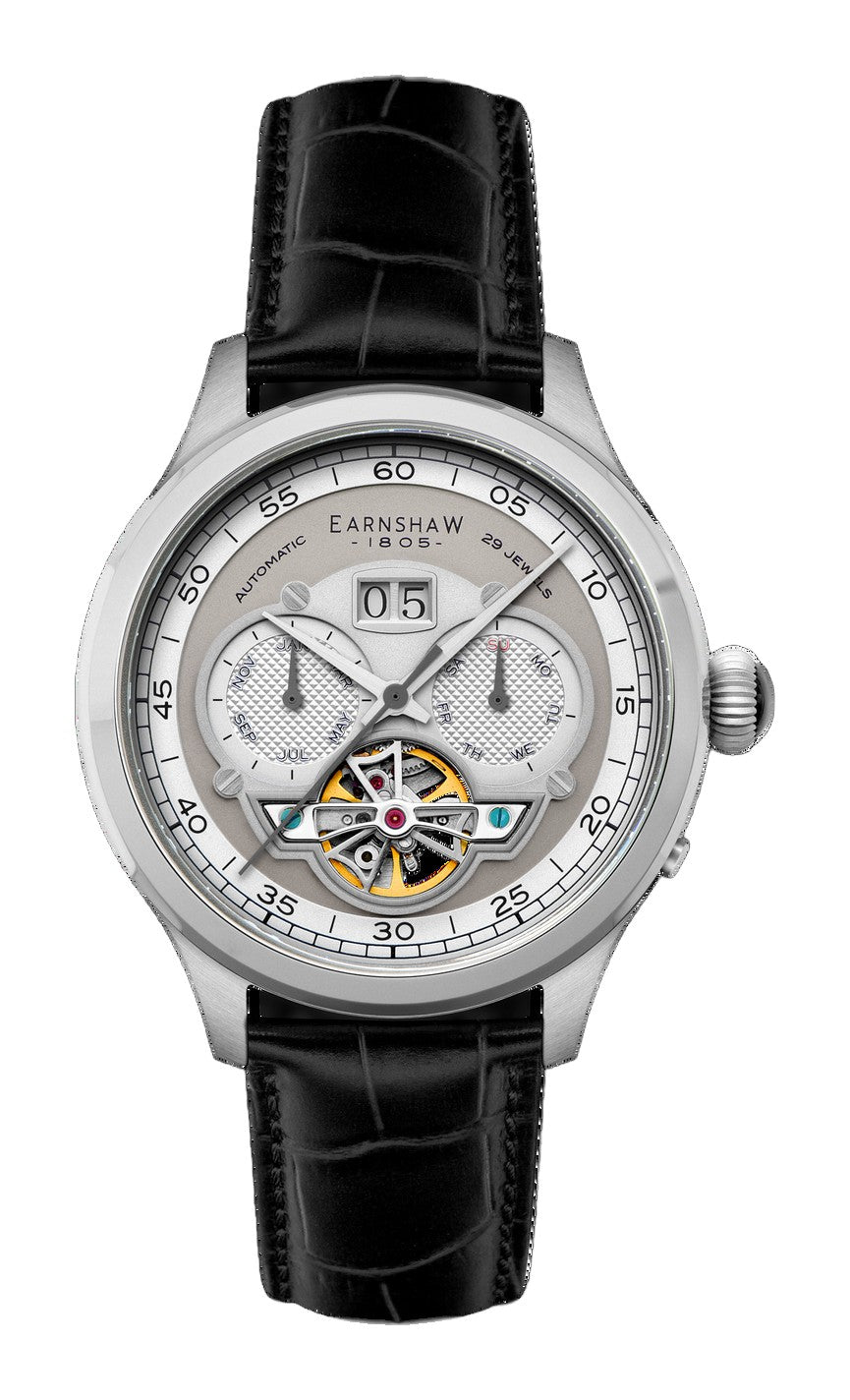 Baron Grand Date Calendar Open Heart Automatic Grey / Genuine Leather | Grey Dial