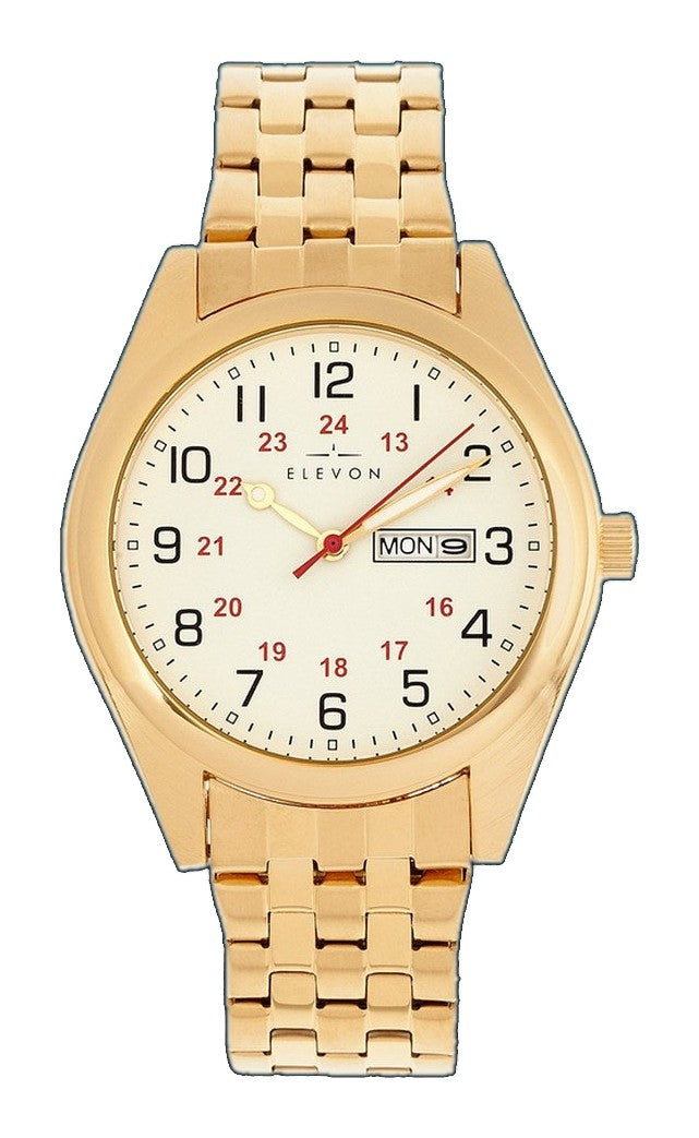 Gann Bracelet Watch w Day/Date Gold/White | White Dial