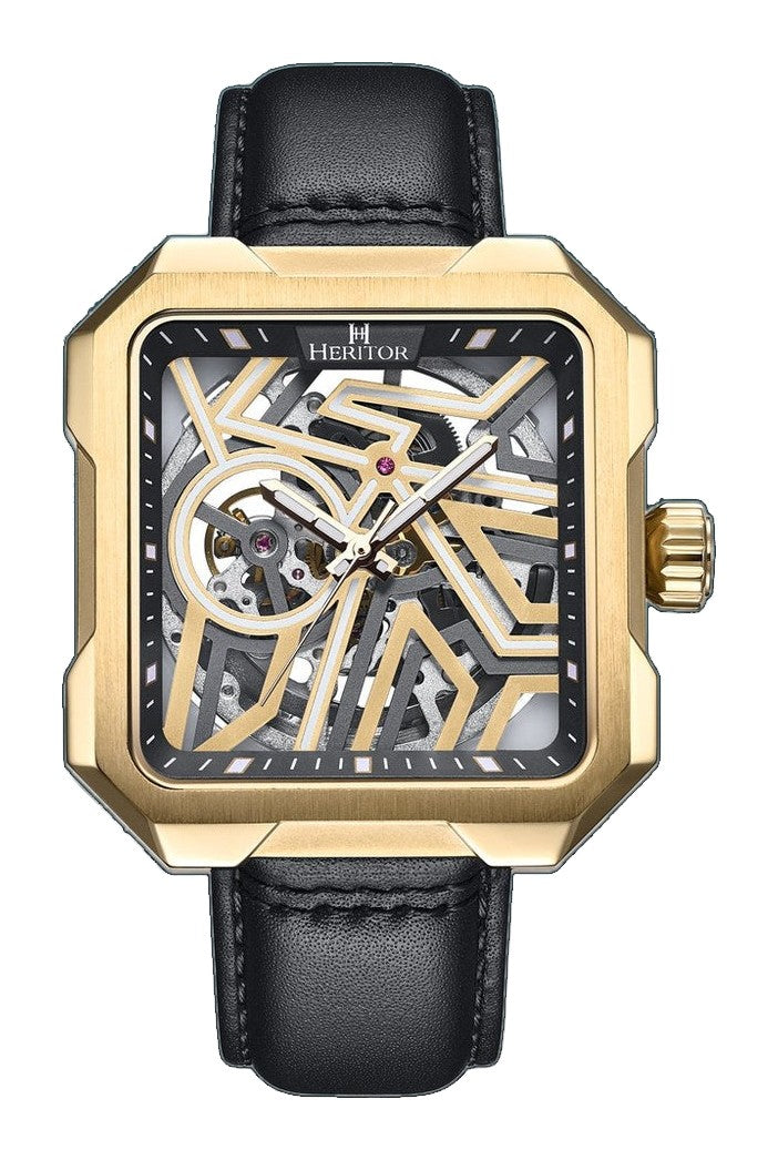 Campbell Leather-Band Skeleton Watch Gold | Gold Dial