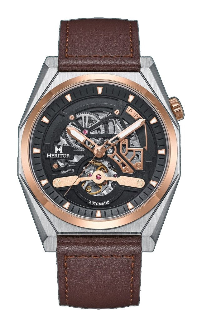Amadeus Skeleton Watch Brown / Rose Gold | Black Dial