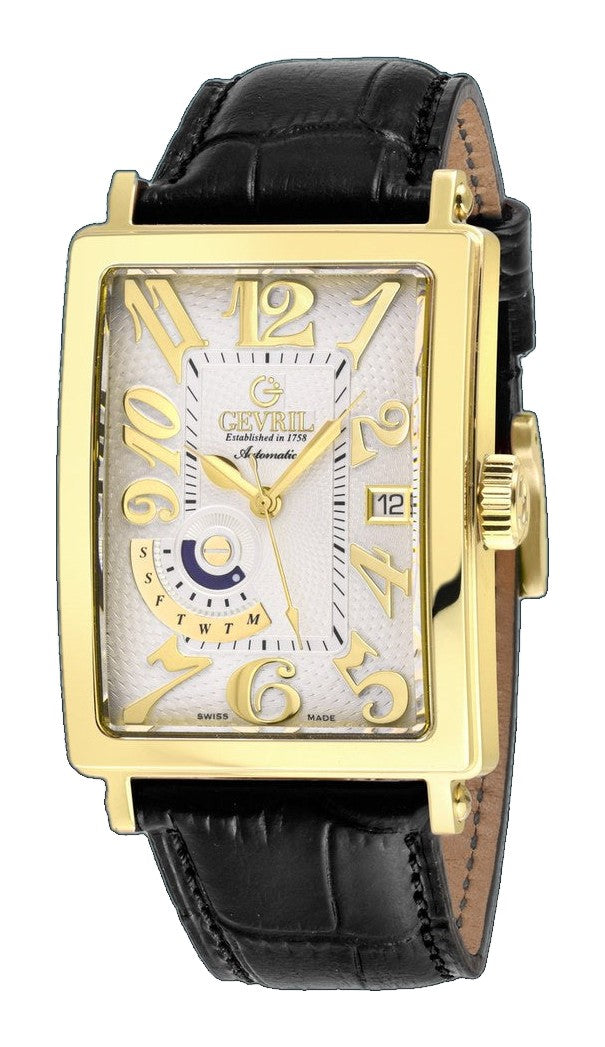 Avenue of Americas Gevril Men's Avenue of America's IPYG Case, Silver/Gold Dial, Genuine Italian Handmade Leather Strap | White Dial