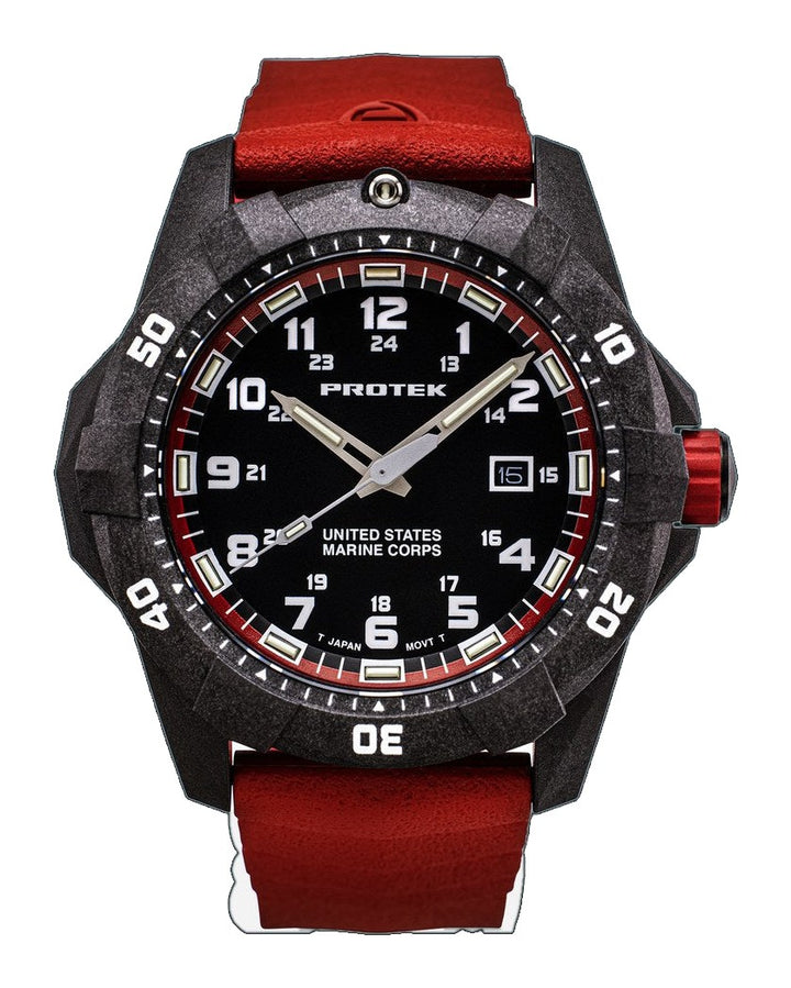 USMC Carbon Dive CARBON CASE/BLACK & RED DIAL/RED STRAP | Black / Red Dial