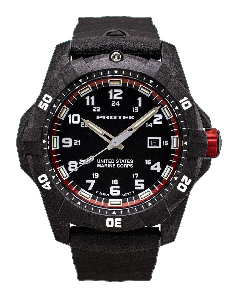 USMC Carbon Dive CARBON CASE/BLACK & RED DIAL/BLACK STRAP | Black / Red Dial
