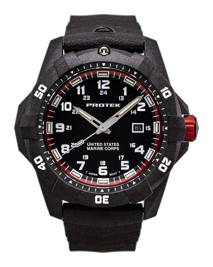 USMC Carbon Dive CARBON CASE/BLACK & RED DIAL/BLACK STRAP | Black / Red Dial