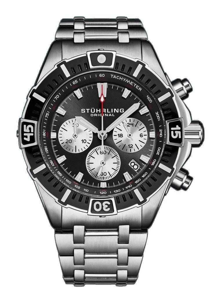 Stellar 44mm Japanese Quartz Chronograph Black/Silver | Black Dial