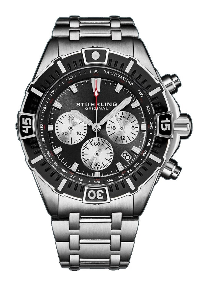 Stellar 44mm Japanese Quartz Chronograph Black/Silver | Black Dial