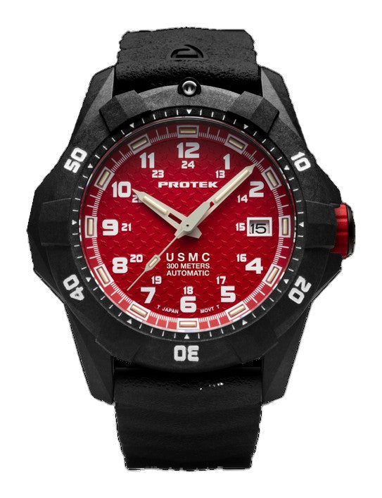 CARBON COMPOSITE USMC  AUTOMATIC DIVE 1210 SERIES CARBON CASE/RED DIAL/BLACK STRAP | Red Dial