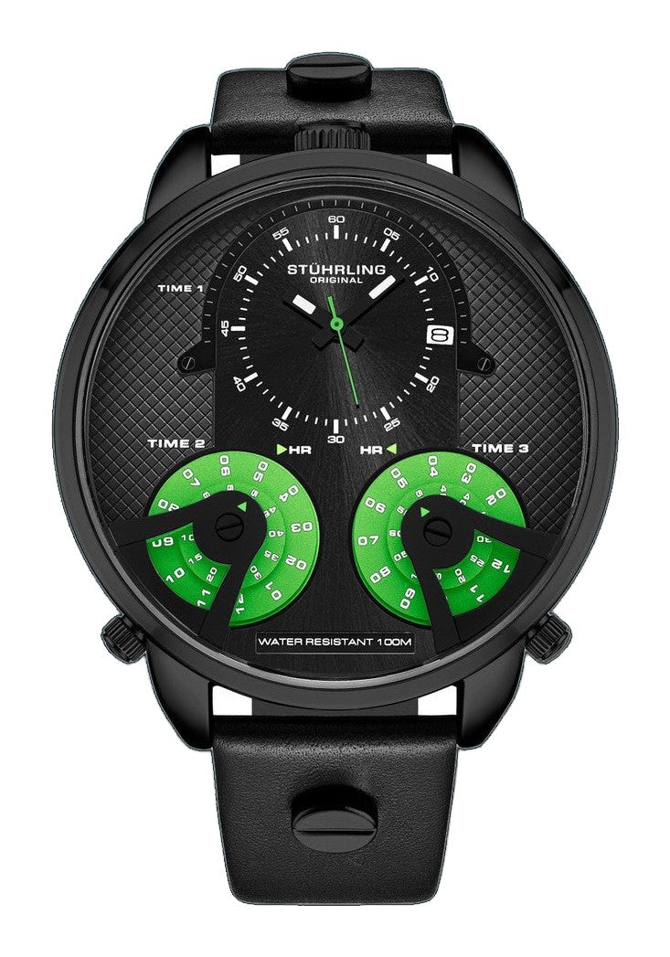 TerraTime Triple-Time Quartz 50mm Black/Green | Black Dial