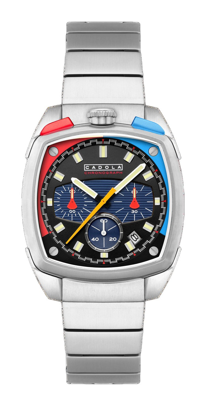 Taurus Chronograph Red & Blue / Stainless Steel | Black Dial